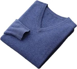 Men V-Neck Wool Sweater Long Sleeve Basic Pullover Wool Knitwear Casual Jumpers Tops