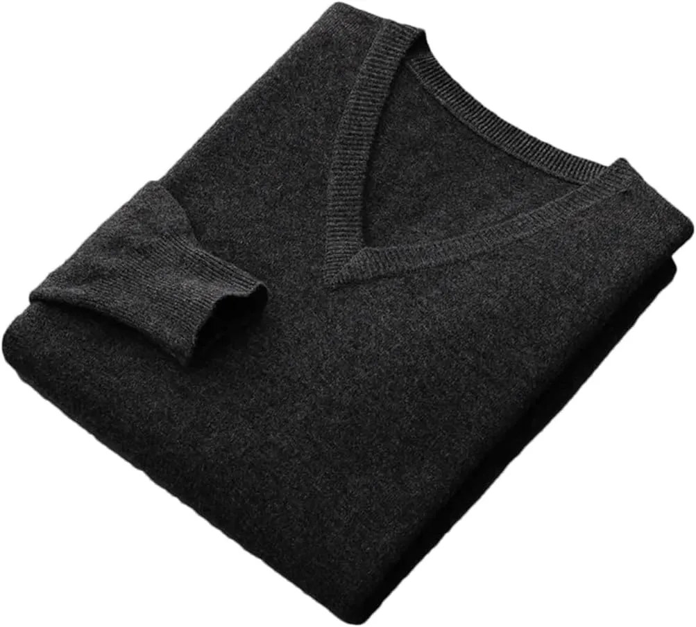 Men V-Neck Wool Sweater Long Sleeve Basic Pullover Wool Knitwear Casual Jumpers Tops