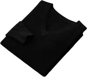 Men V-Neck Wool Sweater Long Sleeve Basic Pullover Wool Knitwear Casual Jumpers Tops