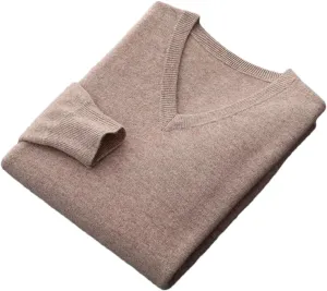 Men V-Neck Wool Sweater Long Sleeve Basic Pullover Wool Knitwear Casual Jumpers Tops