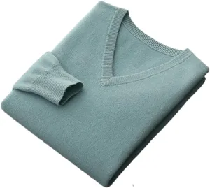 Men V-Neck Wool Sweater Long Sleeve Basic Pullover Wool Knitwear Casual Jumpers Tops