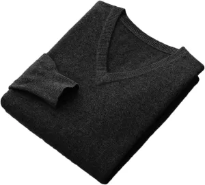 Men V-Neck Wool Sweater Long Sleeve Basic Pullover Wool Knitwear Casual Jumpers Tops