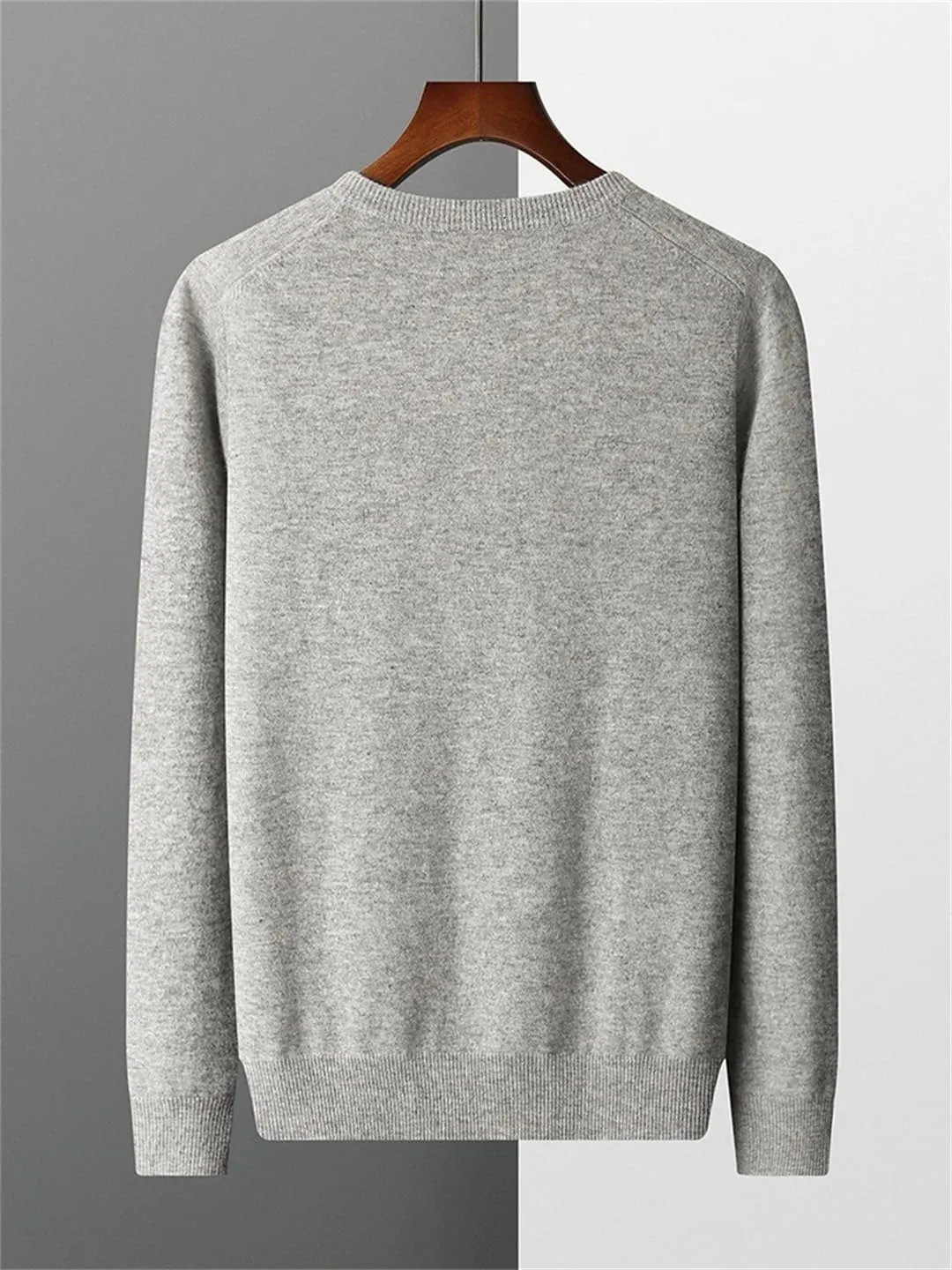 Men V-Neck Wool Sweater Long Sleeve Basic Pullover Wool Knitwear Casual Jumpers Tops