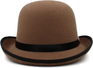 Men Women Oval Top Classic Wool Bowler Hat Roll Rim Derby Cap Party Street Style Sunhat