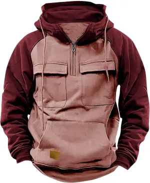Men's Camo Hoodie Long Sleeve Quarter Zip Pullover Tactical Jacket Sweatshirt with Pocket