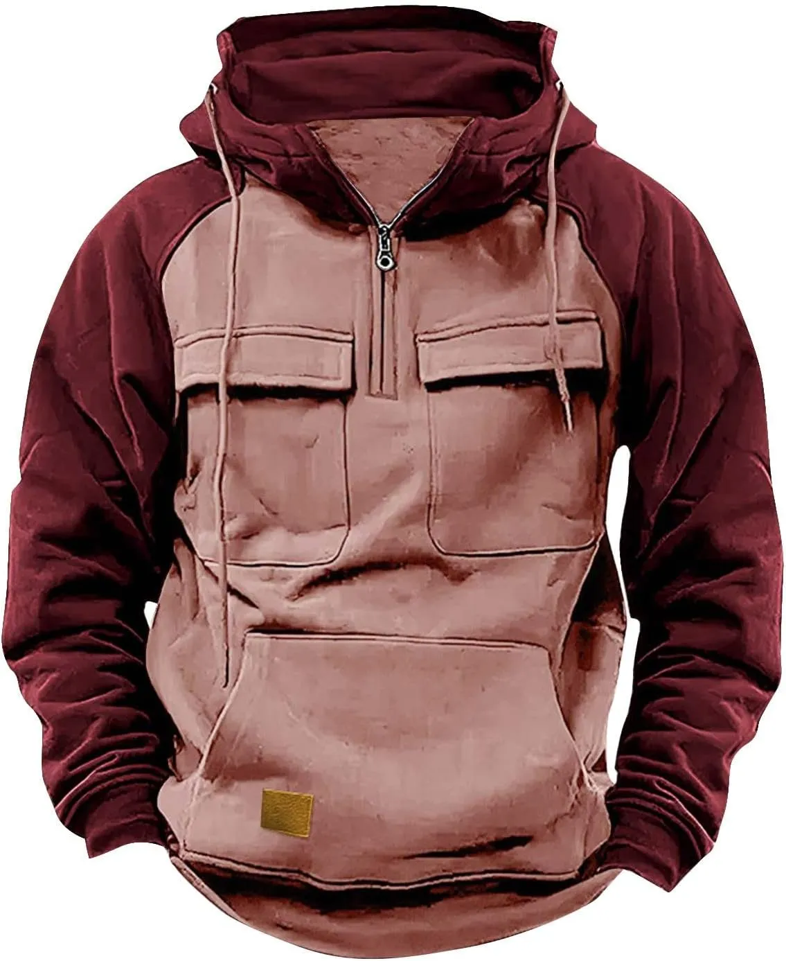 Men's Camo Hoodie Long Sleeve Quarter Zip Pullover Tactical Jacket Sweatshirt with Pocket