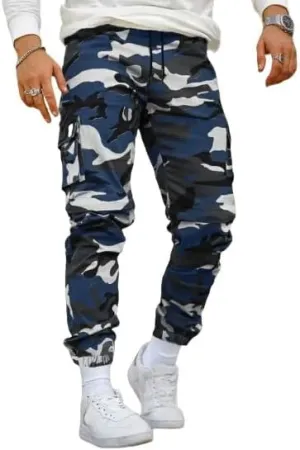 Men's Camouflage Utility Cargo Pants with Multi-Pockets, Drawstring Waist, and Street Style for Outdoor and Casual Wear