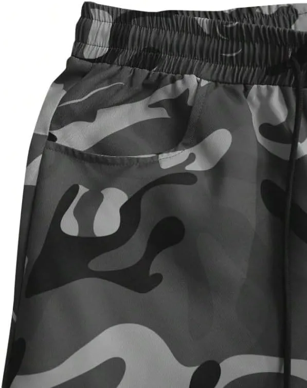 Men's Camouflage Utility Cargo Pants with Multi-Pockets, Drawstring Waist, and Street Style for Outdoor and Casual Wear