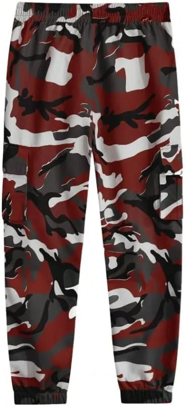 Men's Camouflage Utility Cargo Pants with Multi-Pockets, Drawstring Waist, and Street Style for Outdoor and Casual Wear
