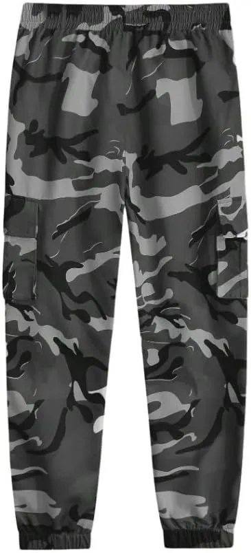 Men's Camouflage Utility Cargo Pants with Multi-Pockets, Drawstring Waist, and Street Style for Outdoor and Casual Wear