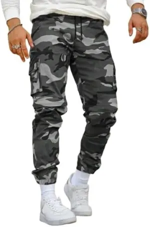 Men's Camouflage Utility Cargo Pants with Multi-Pockets, Drawstring Waist, and Street Style for Outdoor and Casual Wear
