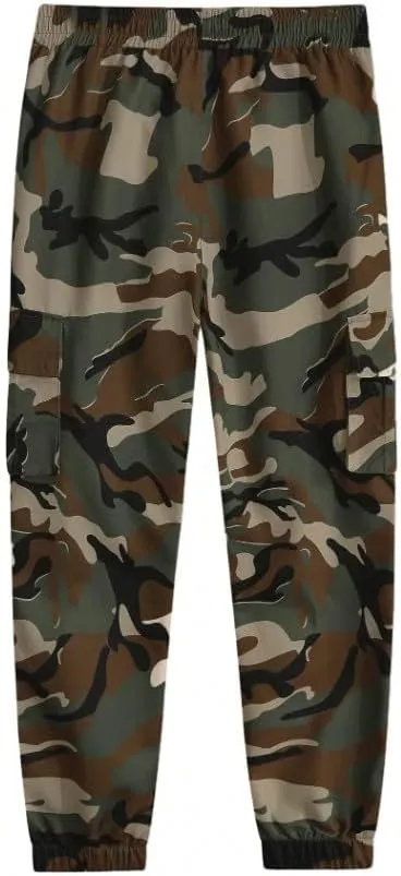 Men's Camouflage Utility Cargo Pants with Multi-Pockets, Drawstring Waist, and Street Style for Outdoor and Casual Wear