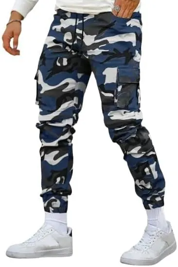 Men's Camouflage Utility Cargo Pants with Multi-Pockets, Drawstring Waist, and Street Style for Outdoor and Casual Wear