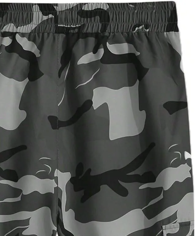 Men's Camouflage Utility Cargo Pants with Multi-Pockets, Drawstring Waist, and Street Style for Outdoor and Casual Wear