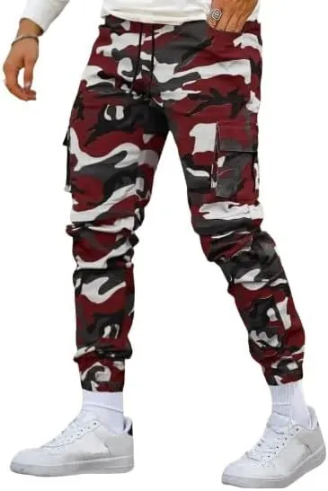 Men's Camouflage Utility Cargo Pants with Multi-Pockets, Drawstring Waist, and Street Style for Outdoor and Casual Wear