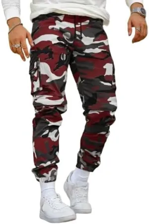 Men's Camouflage Utility Cargo Pants with Multi-Pockets, Drawstring Waist, and Street Style for Outdoor and Casual Wear