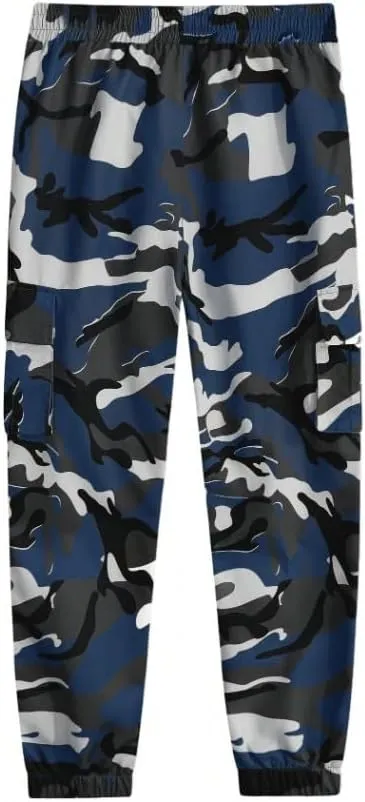 Men's Camouflage Utility Cargo Pants with Multi-Pockets, Drawstring Waist, and Street Style for Outdoor and Casual Wear
