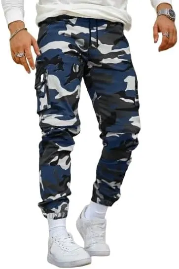 Men's Camouflage Utility Cargo Pants with Multi-Pockets, Drawstring Waist, and Street Style for Outdoor and Casual Wear