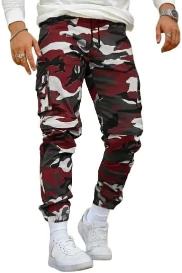 Men's Camouflage Utility Cargo Pants with Multi-Pockets, Drawstring Waist, and Street Style for Outdoor and Casual Wear