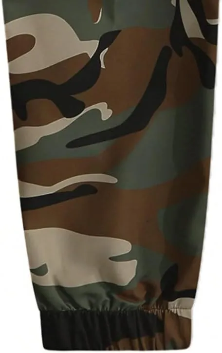 Men's Camouflage Utility Cargo Pants with Multi-Pockets, Drawstring Waist, and Street Style for Outdoor and Casual Wear