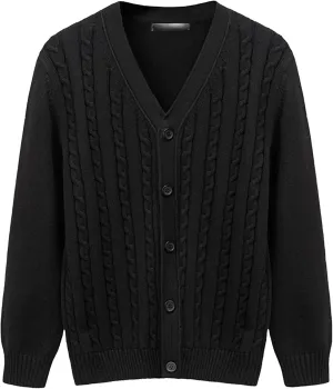 Men's Cardigan V Neck Casual Sweater Cable Cotton Button Down Sweater Loose Fit Open Front Sweaters