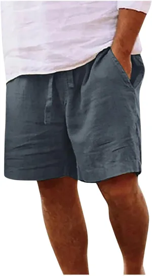Mens Cotton Linen Shorts Casual Loose Beach Shorts Soft Comfy Lounge Shorts Lightweight Breathable Short Pants