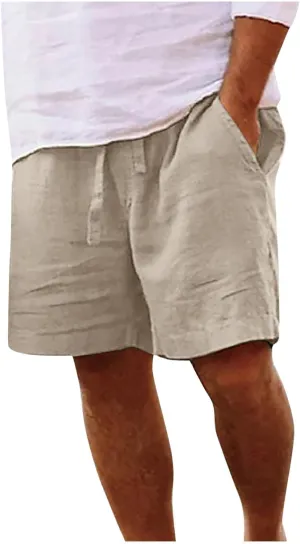 Mens Cotton Linen Shorts Casual Loose Beach Shorts Soft Comfy Lounge Shorts Lightweight Breathable Short Pants