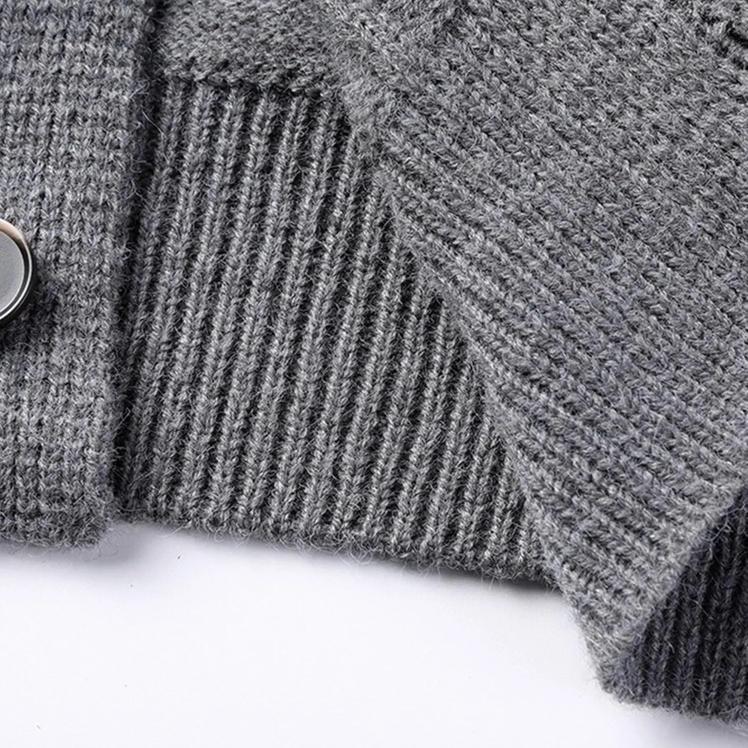 Men's Fashion Temperament Cardigan V Neck Button Down Open Front Sweaters Rhombic Cable Knit Sweater Coat