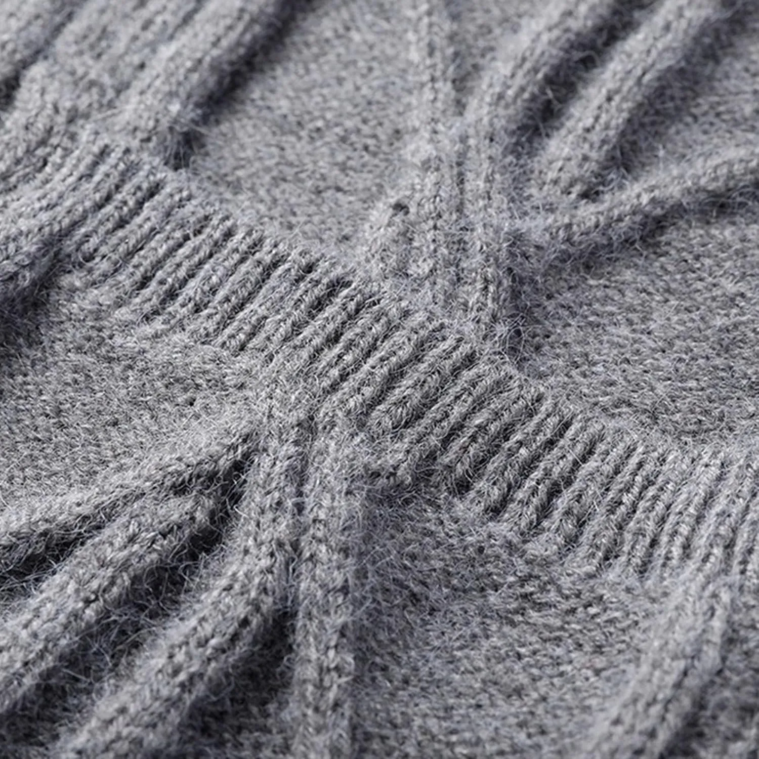 Men's Fashion Temperament Cardigan V Neck Button Down Open Front Sweaters Rhombic Cable Knit Sweater Coat