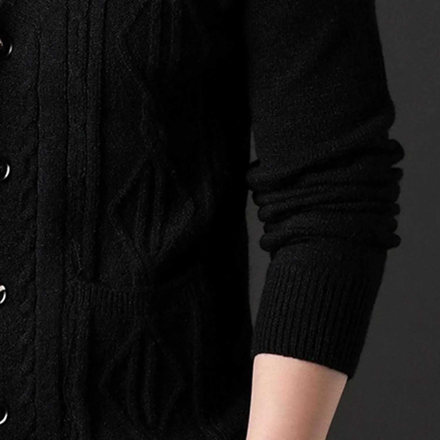 Men's Fashion Temperament Cardigan V Neck Button Down Open Front Sweaters Rhombic Cable Knit Sweater Coat