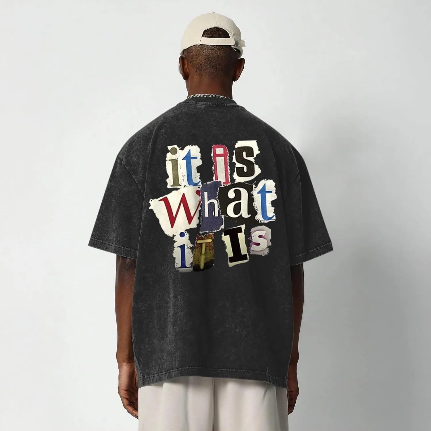 Men's Graphic Tees Funny Letter Print Vintage Oversize T Shirts Acid Wash Shirt Streetwear Rapper Casual Tee Top