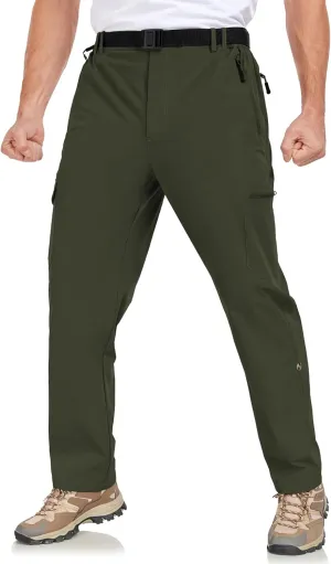 Men's Hiking Cargo Pants Lightweight Tactical Pants Waterproof Travel Work Outdoor Pants with Belt Multi Pockets