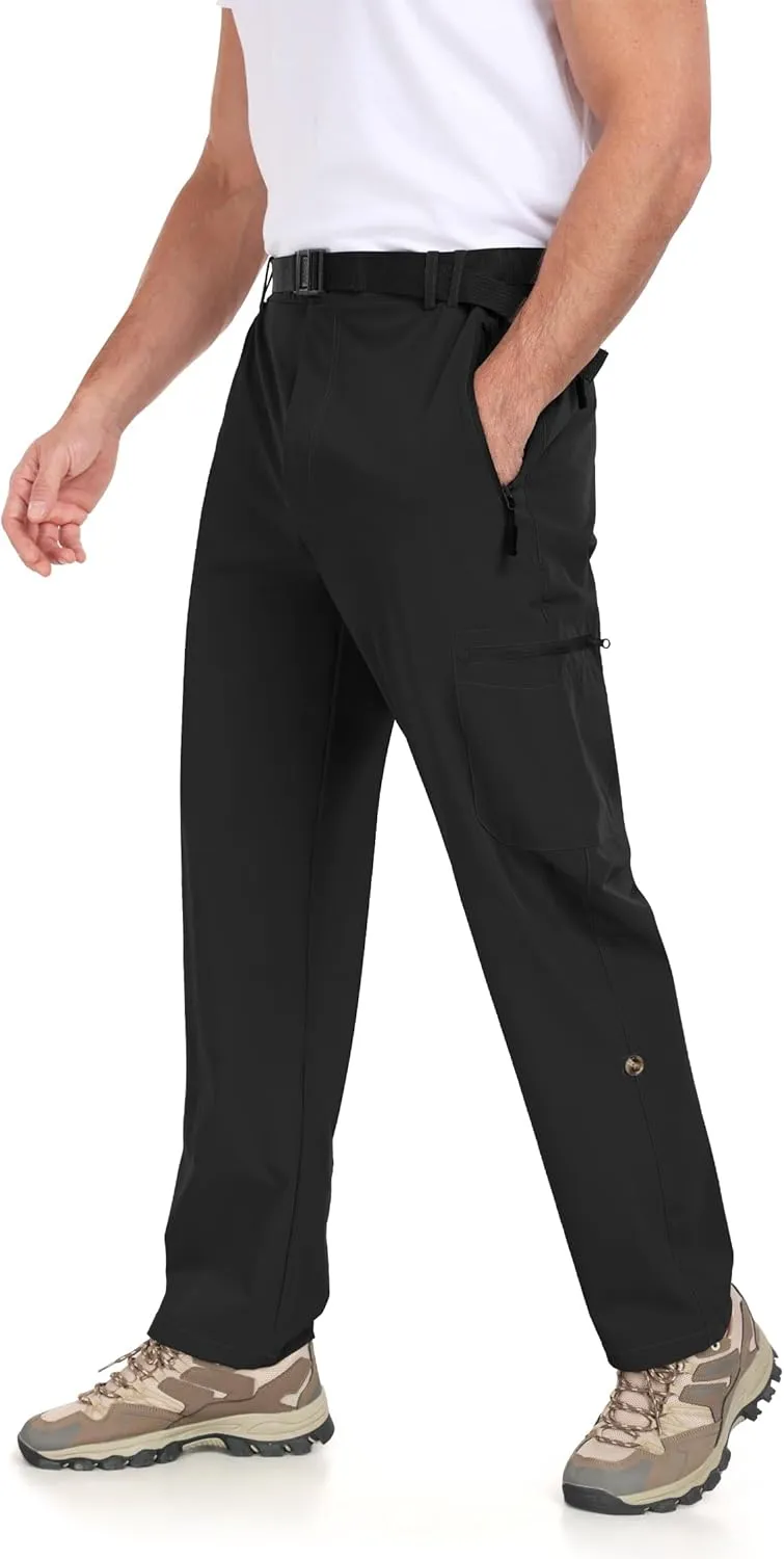 Men's Hiking Cargo Pants Lightweight Tactical Pants Waterproof Travel Work Outdoor Pants with Belt Multi Pockets