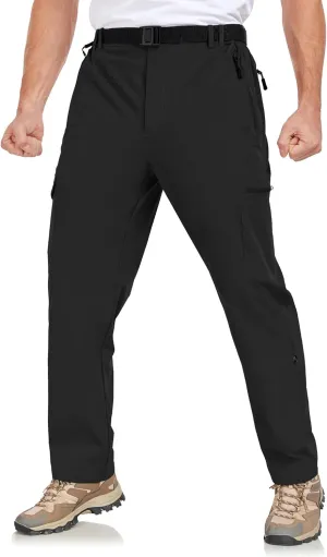 Men's Hiking Cargo Pants Lightweight Tactical Pants Waterproof Travel Work Outdoor Pants with Belt Multi Pockets