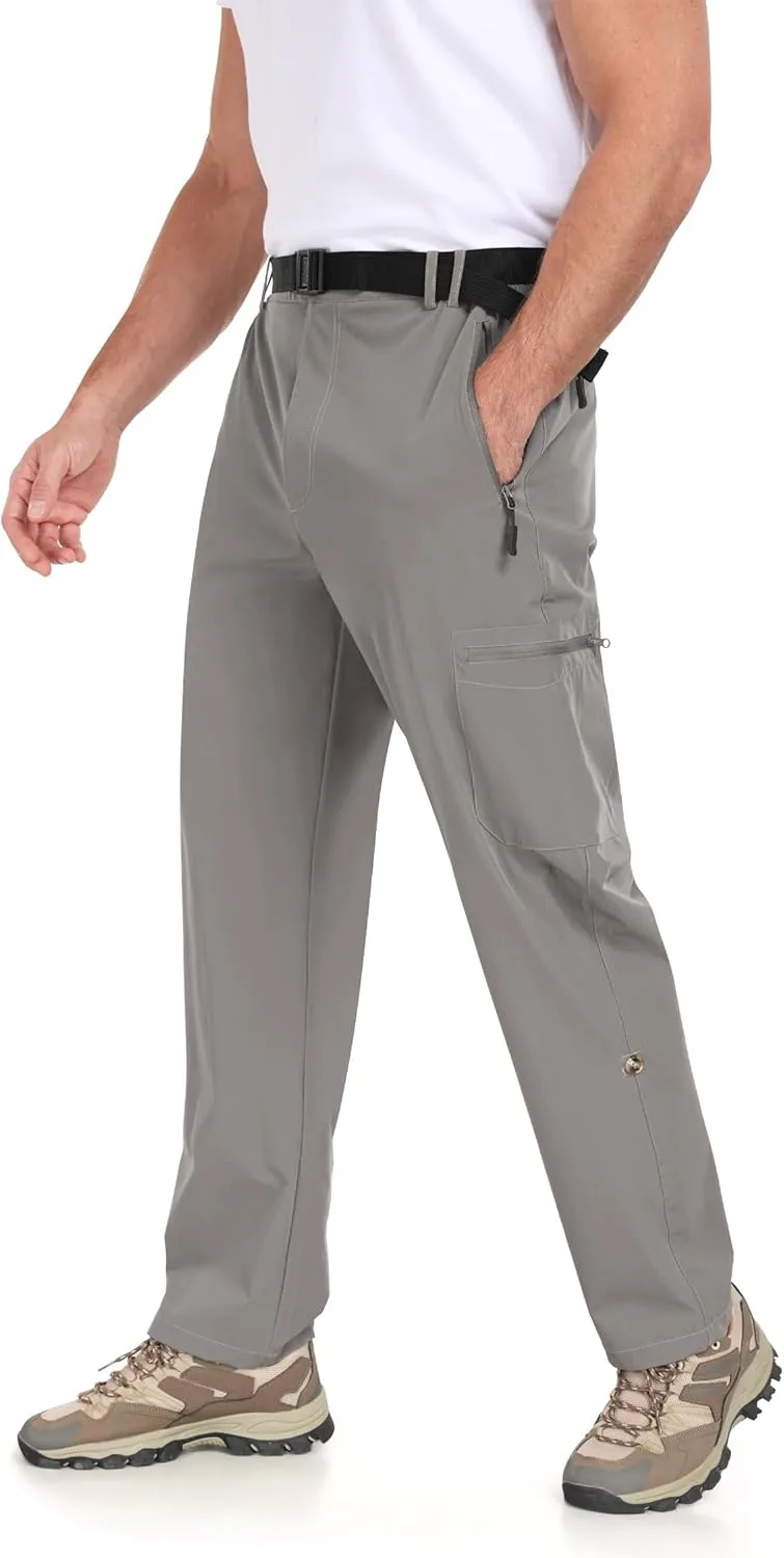 Men's Hiking Cargo Pants Lightweight Tactical Pants Waterproof Travel Work Outdoor Pants with Belt Multi Pockets