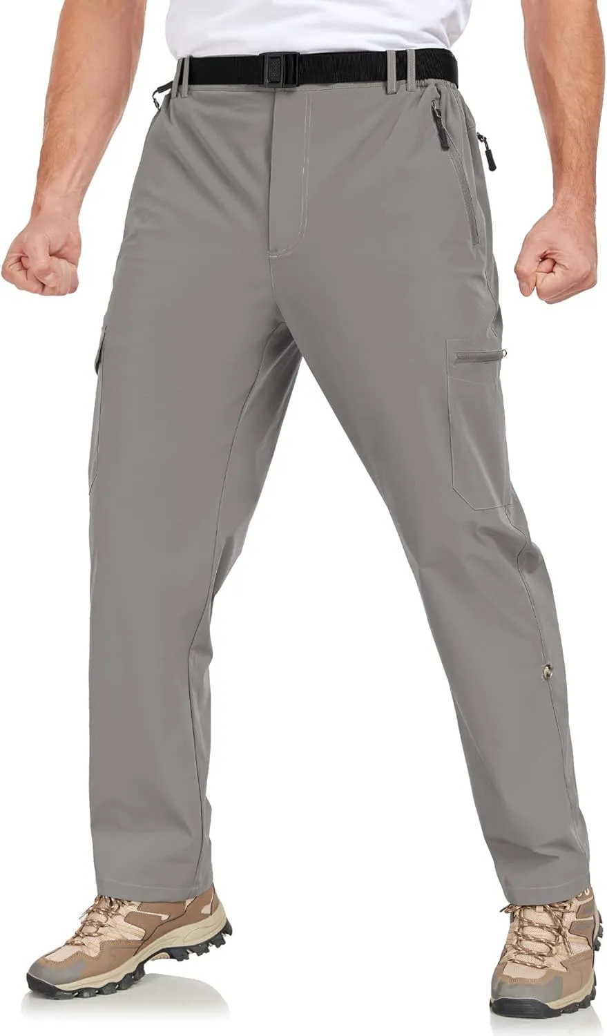 Men's Hiking Cargo Pants Lightweight Tactical Pants Waterproof Travel Work Outdoor Pants with Belt Multi Pockets