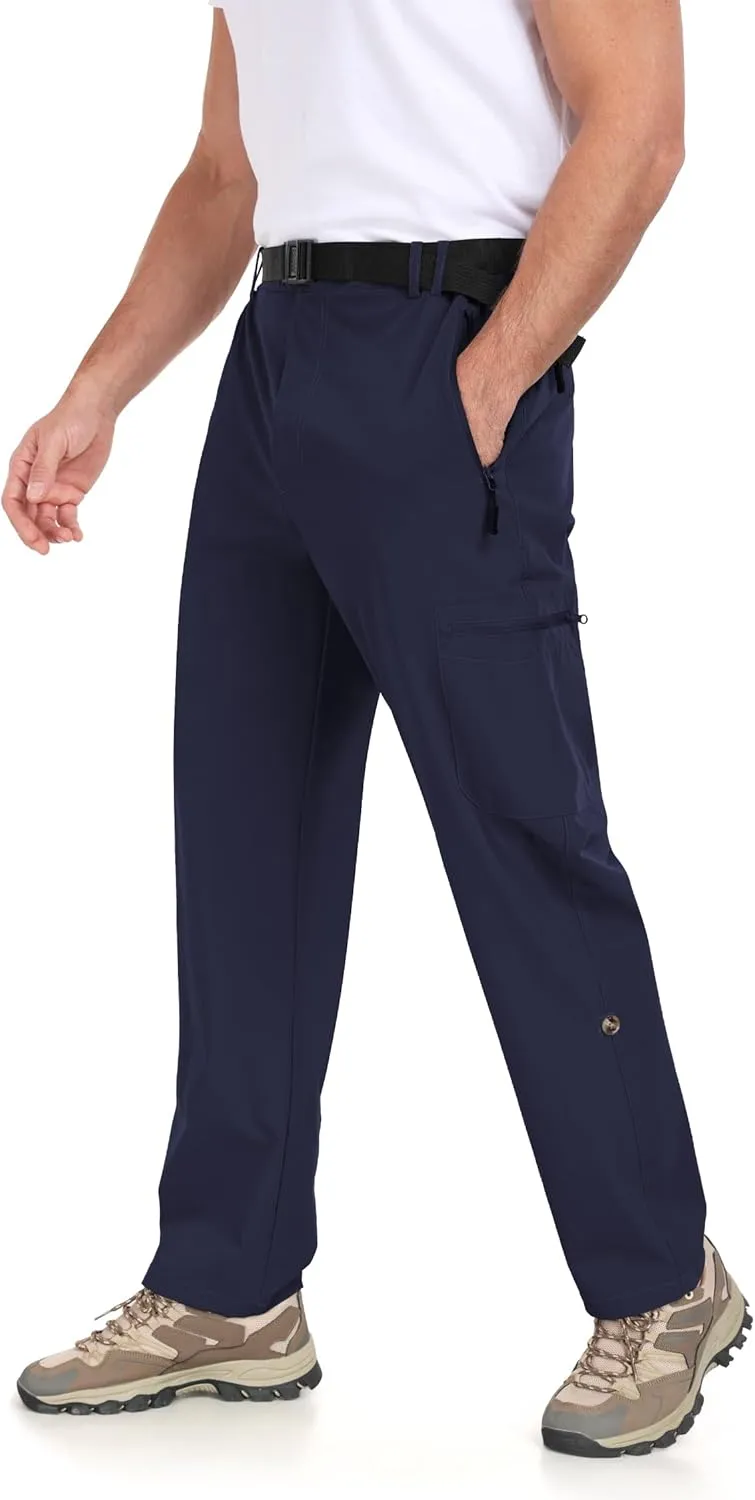 Men's Hiking Cargo Pants Lightweight Tactical Pants Waterproof Travel Work Outdoor Pants with Belt Multi Pockets