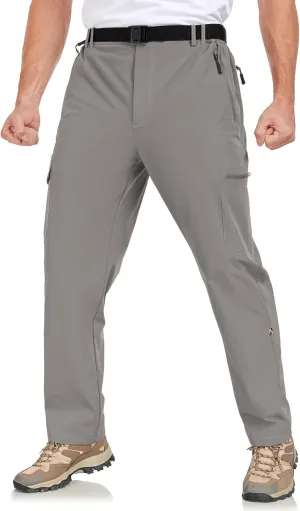 Men's Hiking Cargo Pants Lightweight Tactical Pants Waterproof Travel Work Outdoor Pants with Belt Multi Pockets