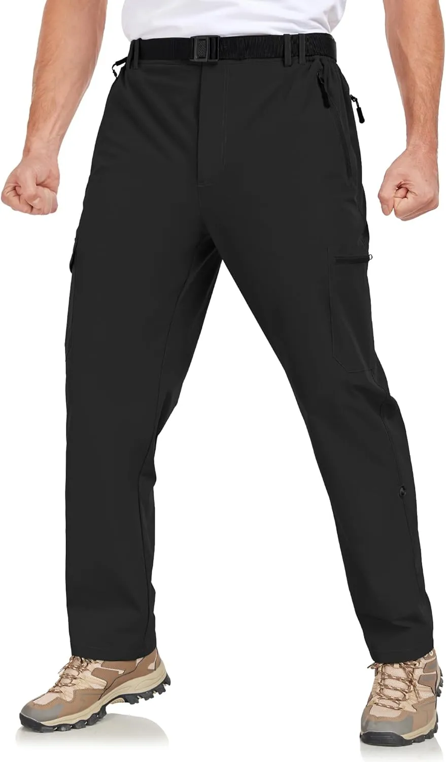 Men's Hiking Cargo Pants Lightweight Tactical Pants Waterproof Travel Work Outdoor Pants with Belt Multi Pockets