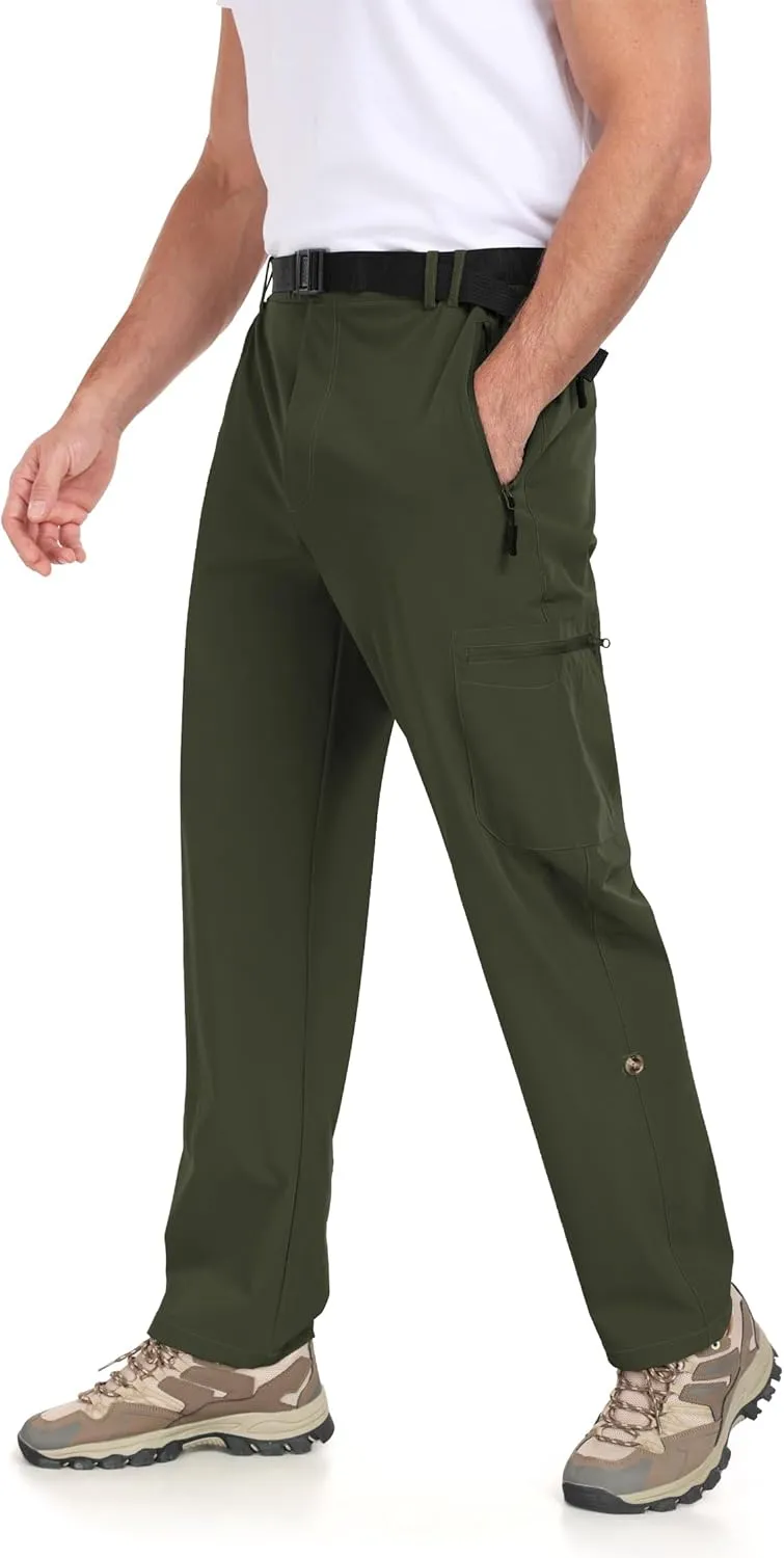 Men's Hiking Cargo Pants Lightweight Tactical Pants Waterproof Travel Work Outdoor Pants with Belt Multi Pockets