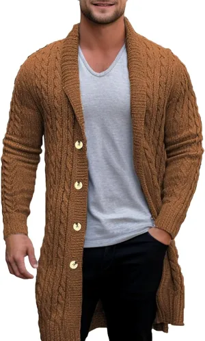 Mens Knit Cardigans Coat Button Down Shawl Collar Open Front Sweaters Long Sleeve Ribbed Fall Spring Warm Top Jackets