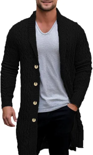 Mens Knit Cardigans Coat Button Down Shawl Collar Open Front Sweaters Long Sleeve Ribbed Fall Spring Warm Top Jackets
