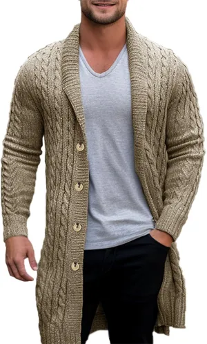 Mens Knit Cardigans Coat Button Down Shawl Collar Open Front Sweaters Long Sleeve Ribbed Fall Spring Warm Top Jackets