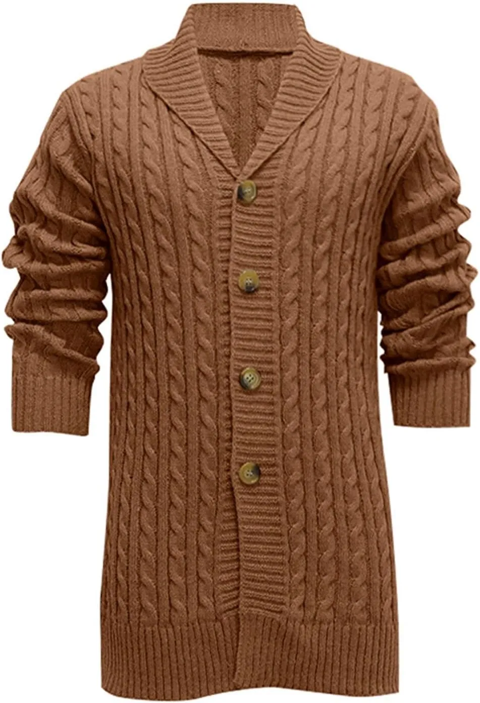 Mens Knit Cardigans Coat Button Down Shawl Collar Open Front Sweaters Long Sleeve Ribbed Fall Spring Warm Top Jackets