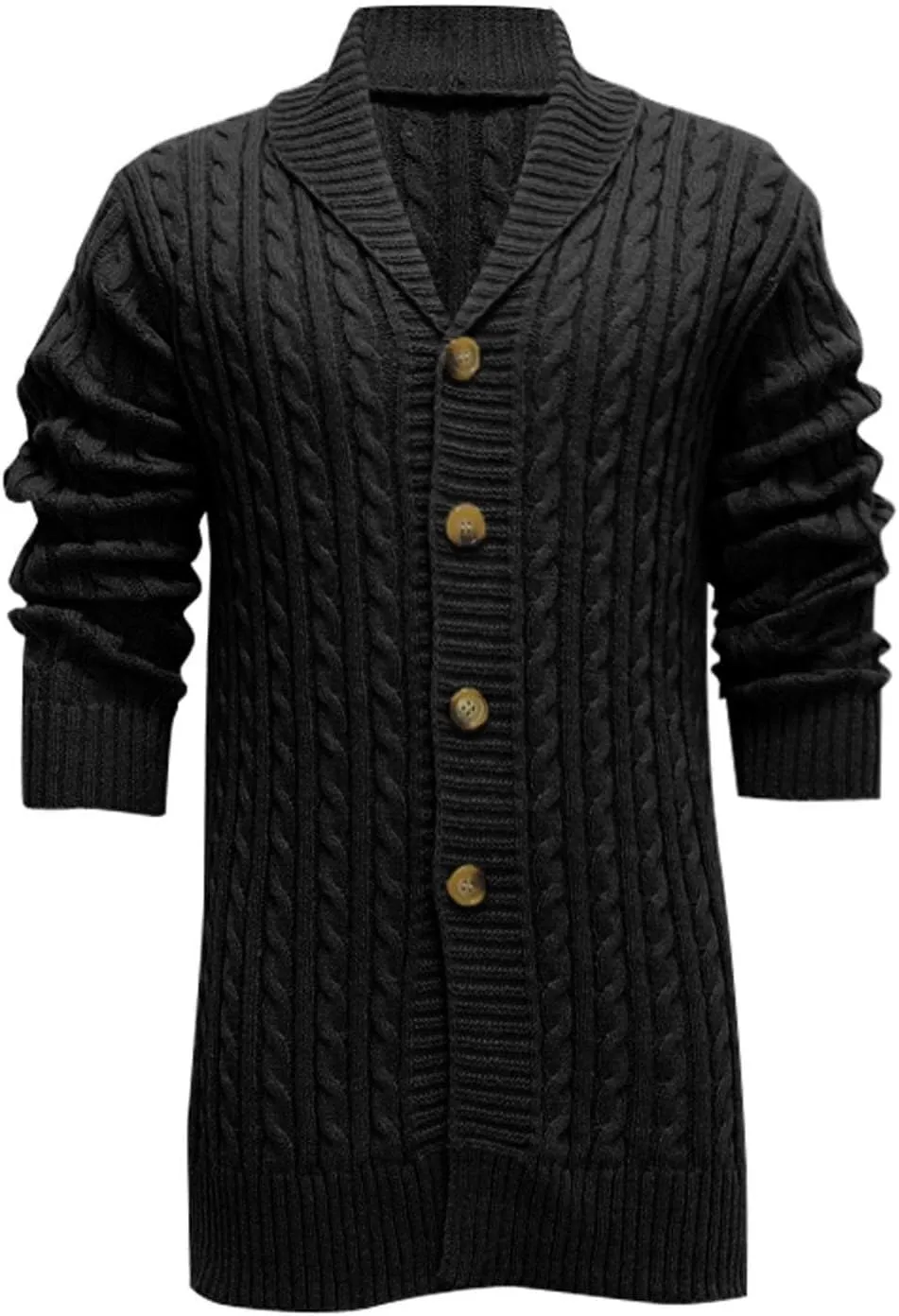 Mens Knit Cardigans Coat Button Down Shawl Collar Open Front Sweaters Long Sleeve Ribbed Fall Spring Warm Top Jackets