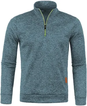 Men's Knit Polo Sweaters Classic Fit 1/4 Zip V Neck Long Sleeve Soft Sweater Trendy Solid Turtleneck Pullover Top