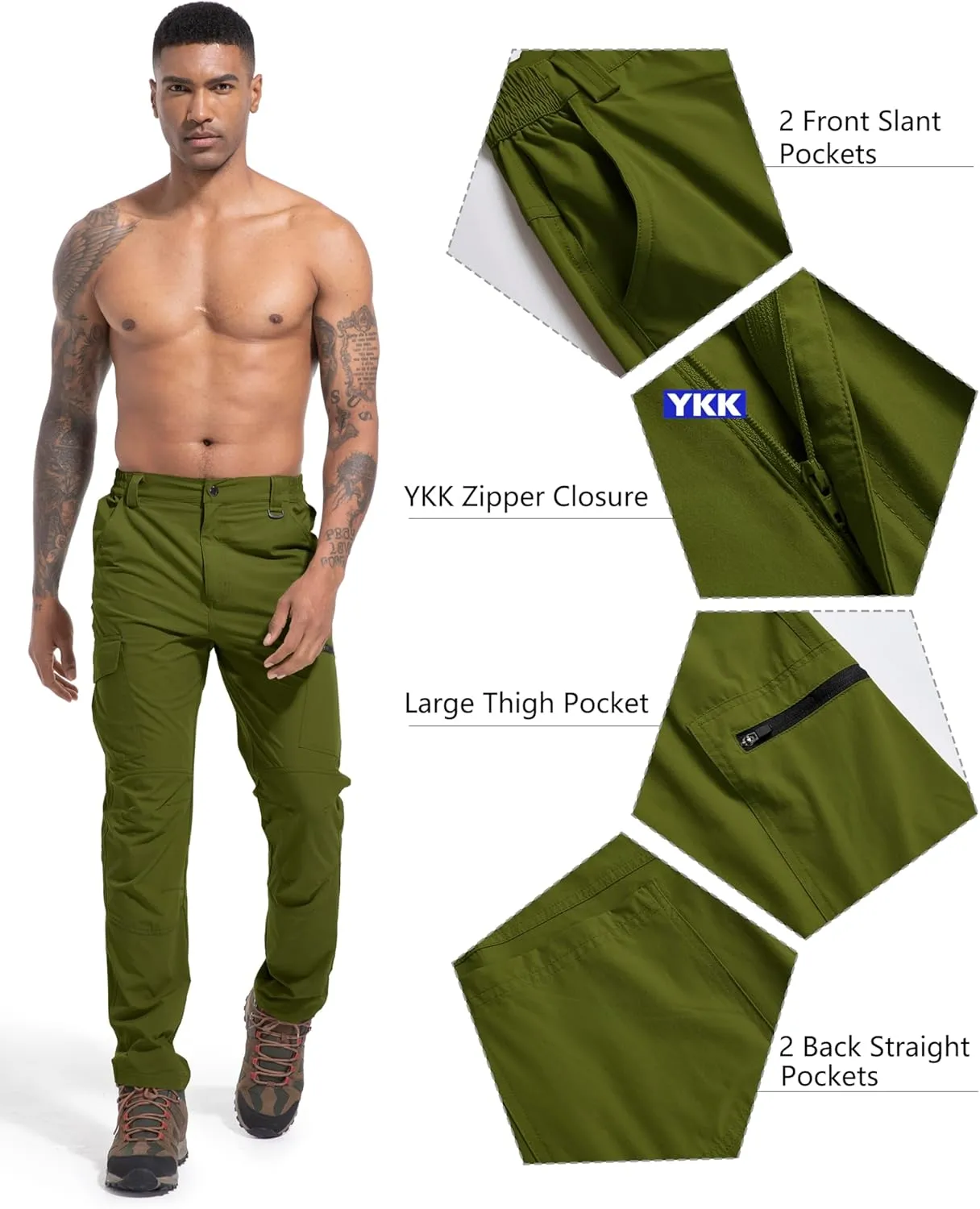 Men's Lightweight Hiking Cargo Work Pants Quick Dry Water Resistant Fishing Travel Climbing Outdoor Stretch Pants
