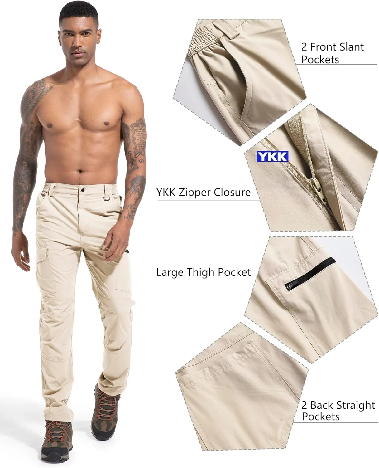Men's Lightweight Hiking Cargo Work Pants Quick Dry Water Resistant Fishing Travel Climbing Outdoor Stretch Pants