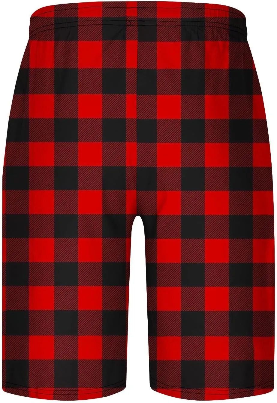 Mens Plaid Pajama Shorts Casual Loose Beach Shorts Lounge Shorts Soft Comfy Sleepwear Short Pants