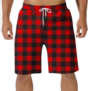 Mens Plaid Pajama Shorts Casual Loose Beach Shorts Lounge Shorts Soft Comfy Sleepwear Short Pants